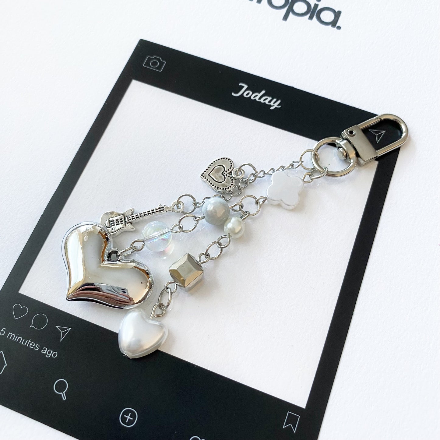 Silver Heart Melody Key Charm
