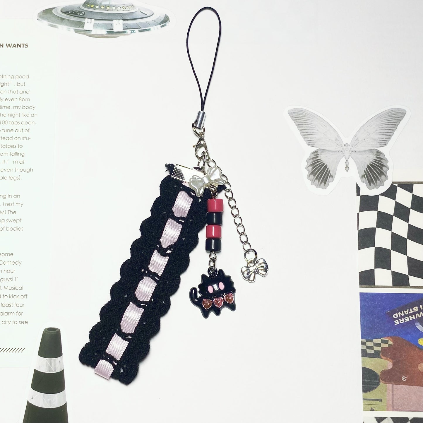Midnight Lace Cat Phone Charm