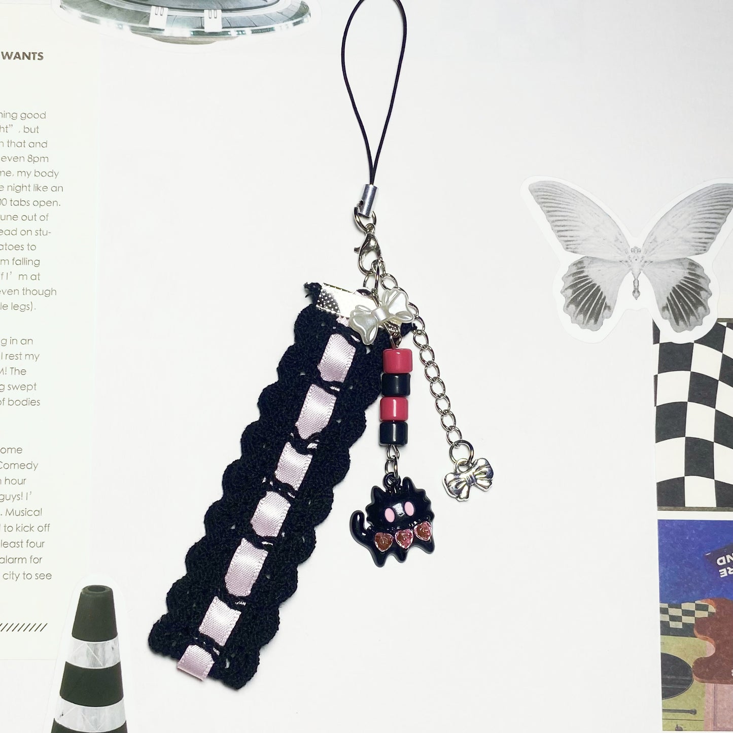 Midnight Lace Cat Phone Charm