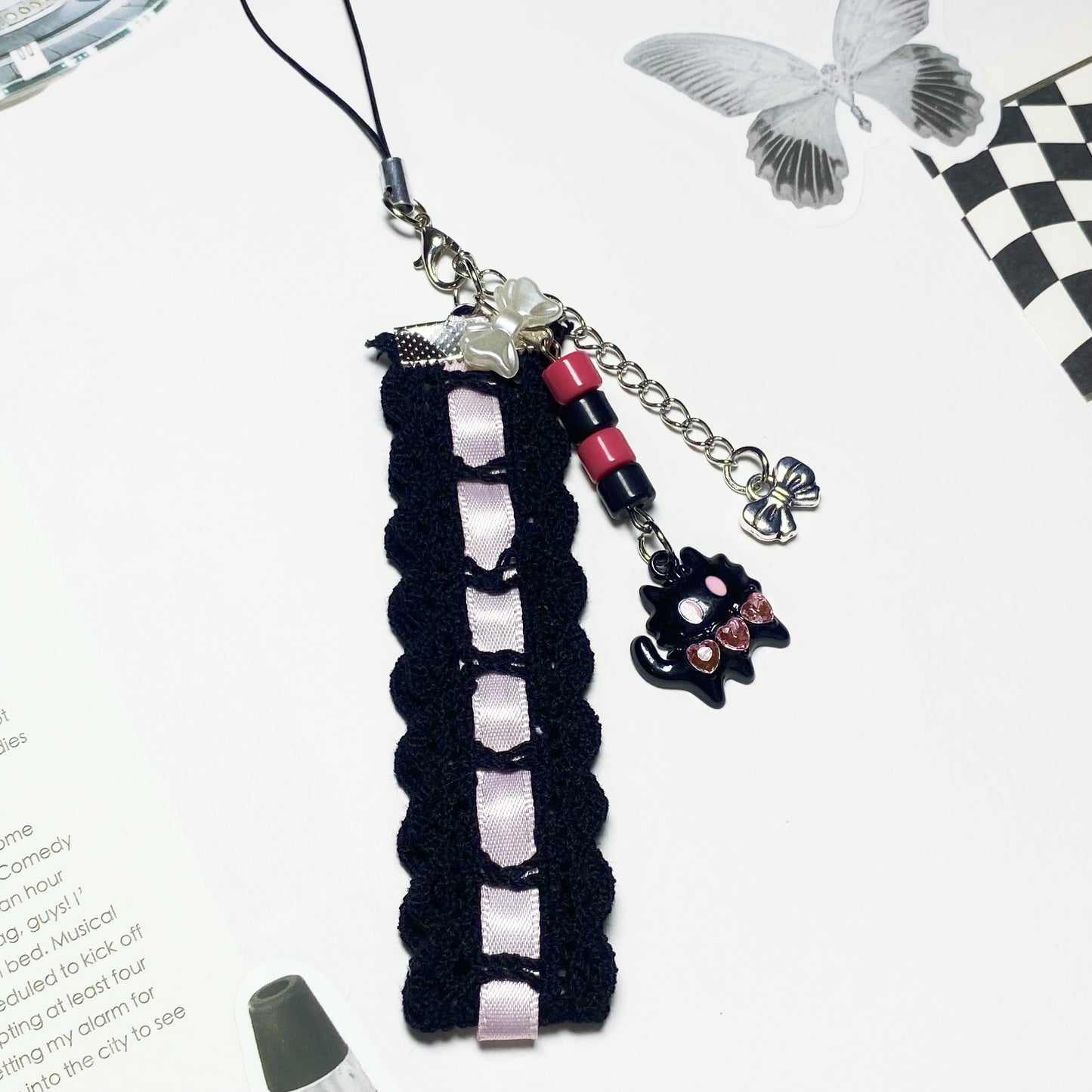 Midnight Lace Cat Phone Charm