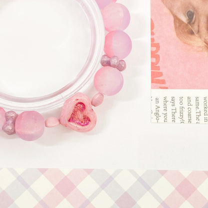 Pink Heart Blush Czech Bead Bracelet