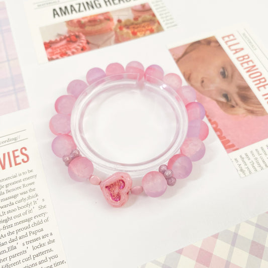 Pink Heart Blush Czech Bead Bracelet