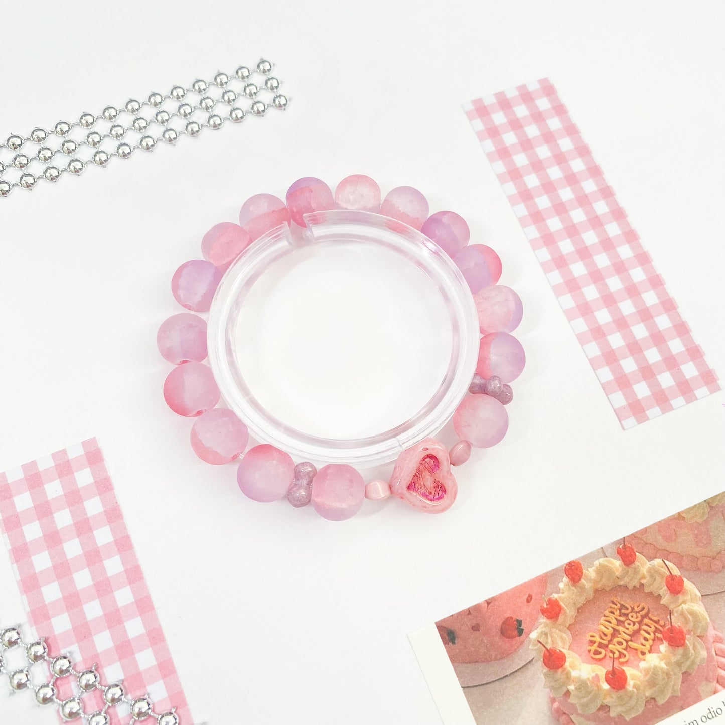 Pink Heart Blush Czech Bead Bracelet