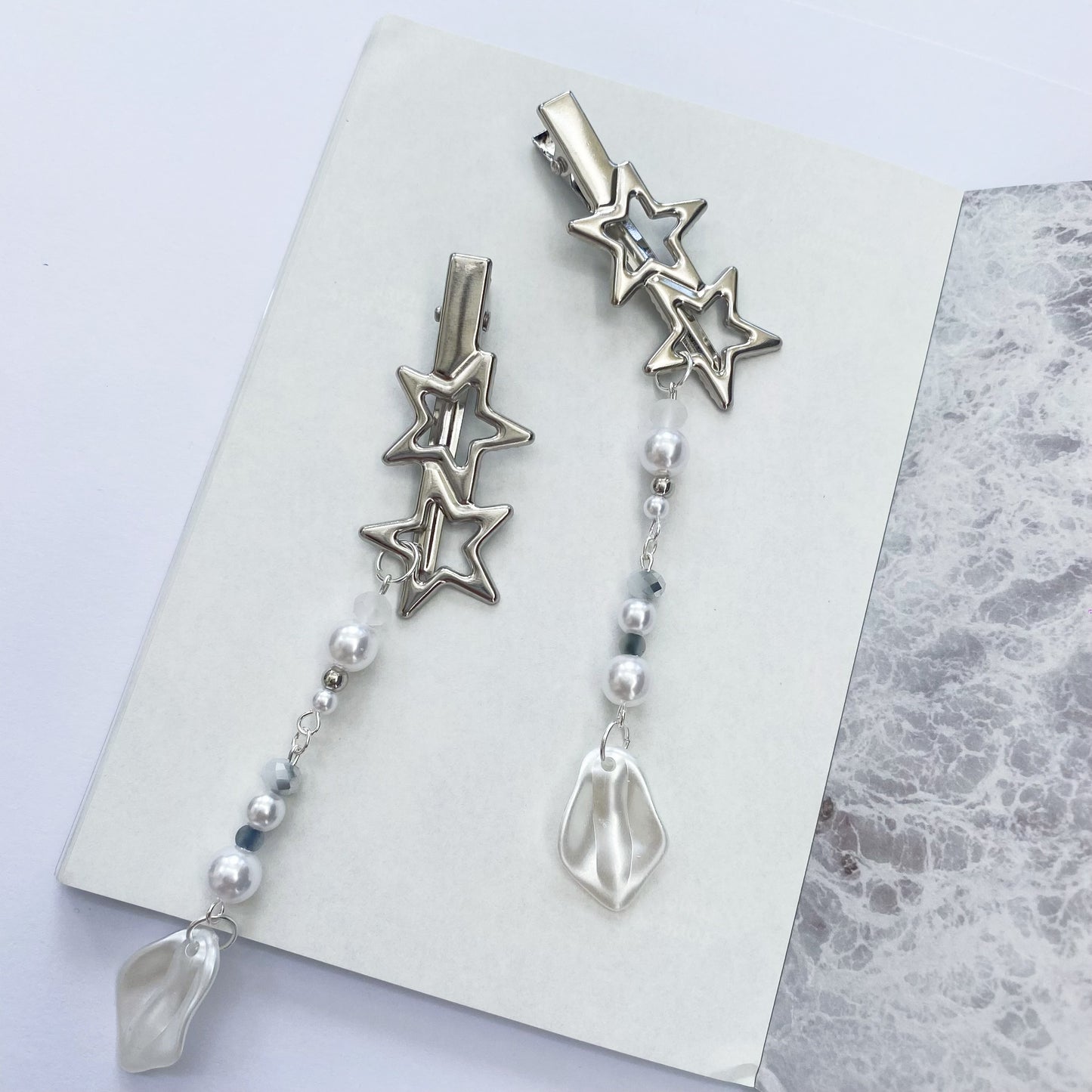 Handmade Silver Double Star Hairclip