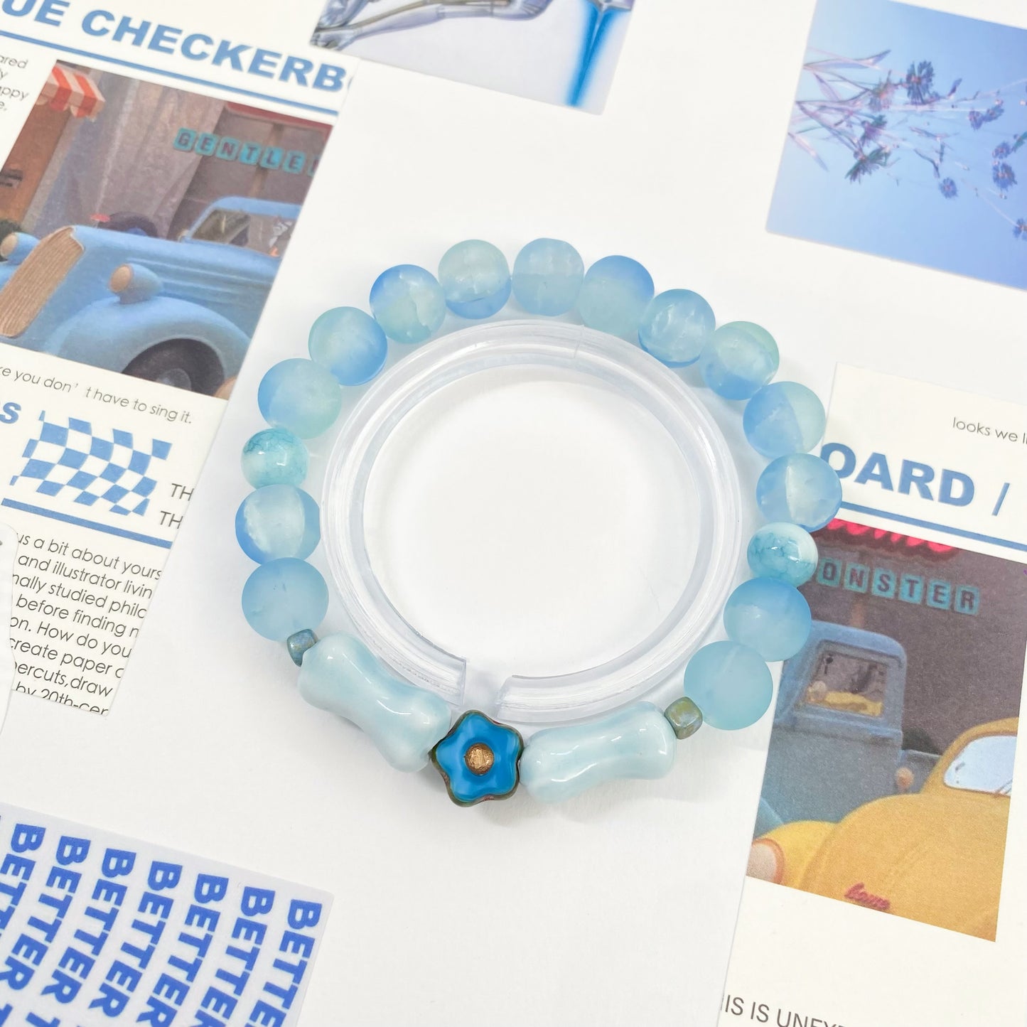 Blue Sky Bloom Czech Beads Bracelet