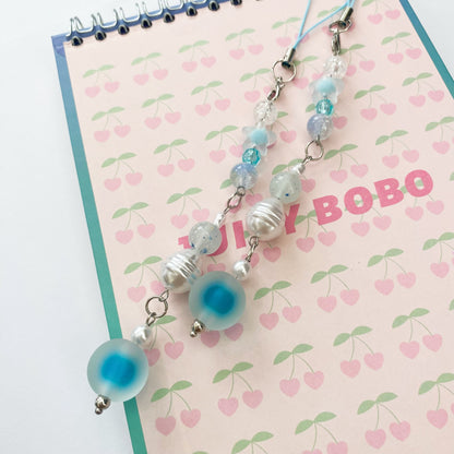 Handmade Blue Bubble Beaded Phone Charm/ Keychain/ Bagcharm