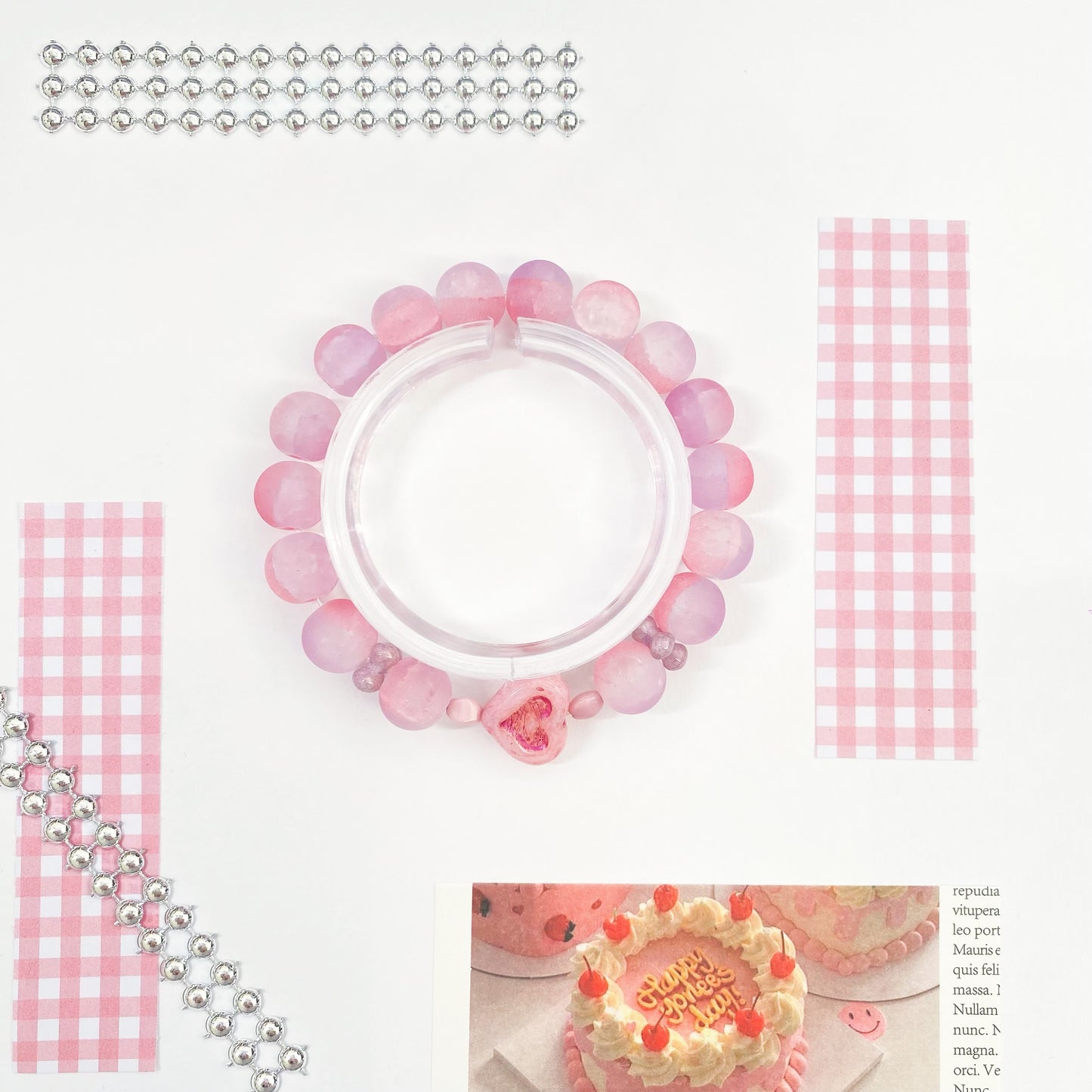 Pink Heart Blush Czech Bead Bracelet