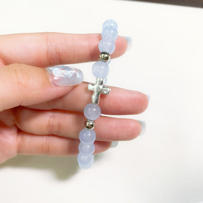 Baby Blue Cross Charm Bracelet