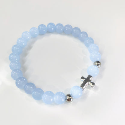 Baby Blue Cross Charm Bracelet