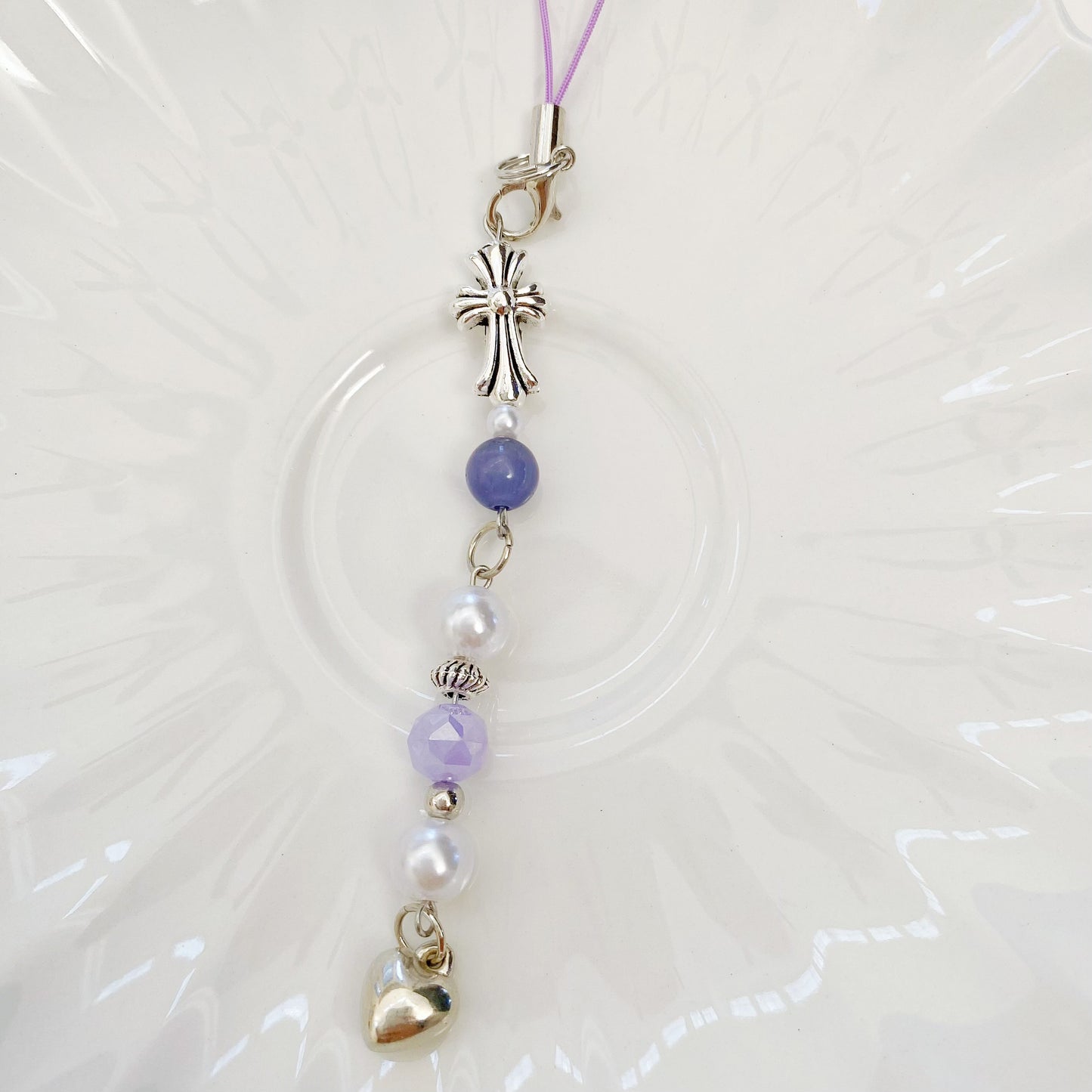 Handmade Purple Beaded Phone Charm/ Keychain/ Bagcharm