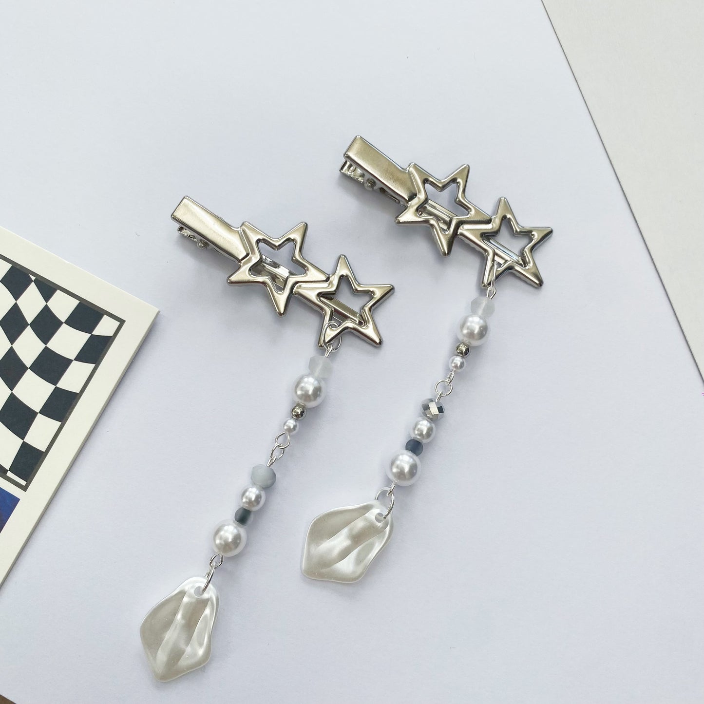 Handmade Silver Double Star Hairclip