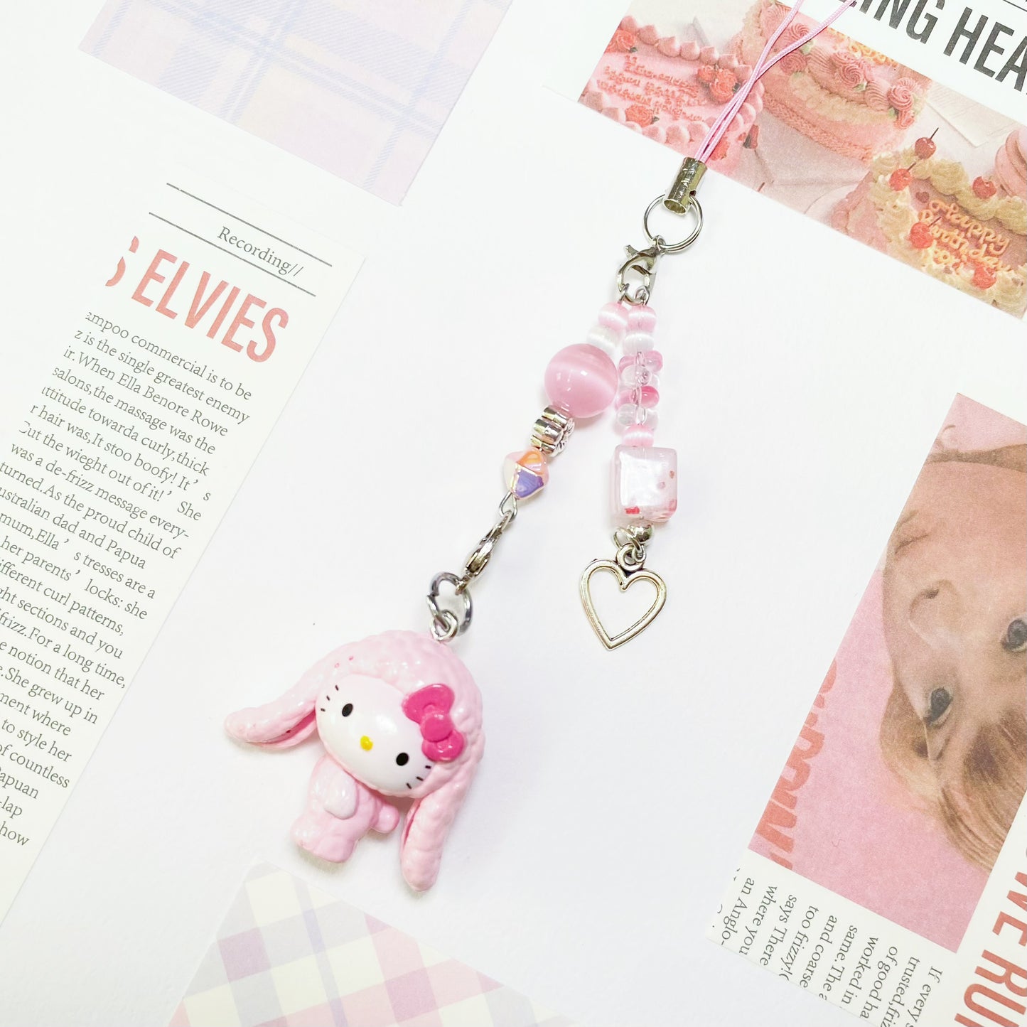 Pink Bunny Hello Kitty Heart Charm