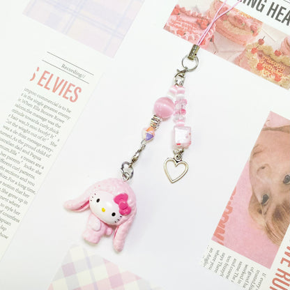 Pink Bunny Hello Kitty Heart Charm