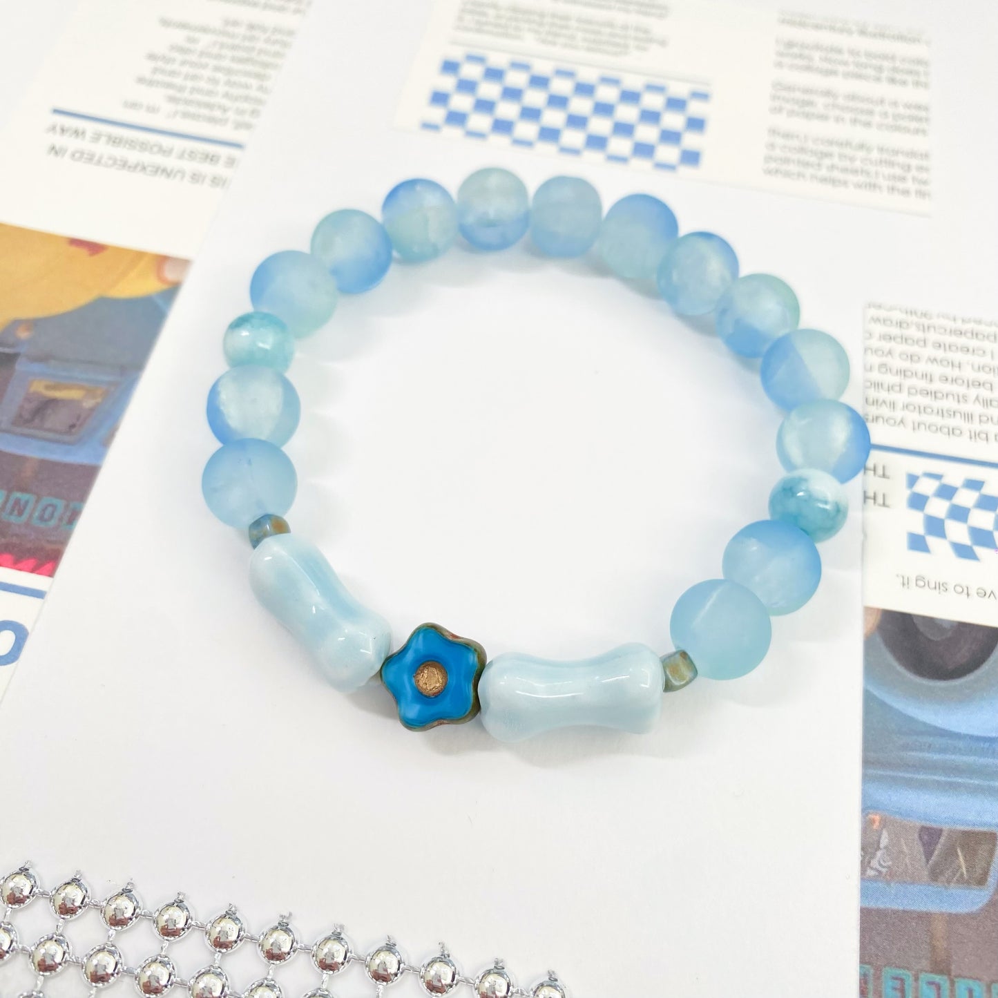 Blue Sky Bloom Czech Beads Bracelet