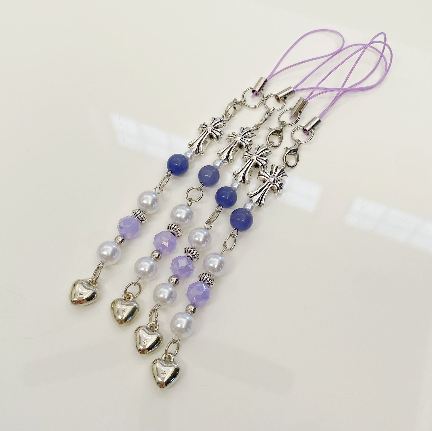 Handmade Purple Beaded Phone Charm/ Keychain/ Bagcharm