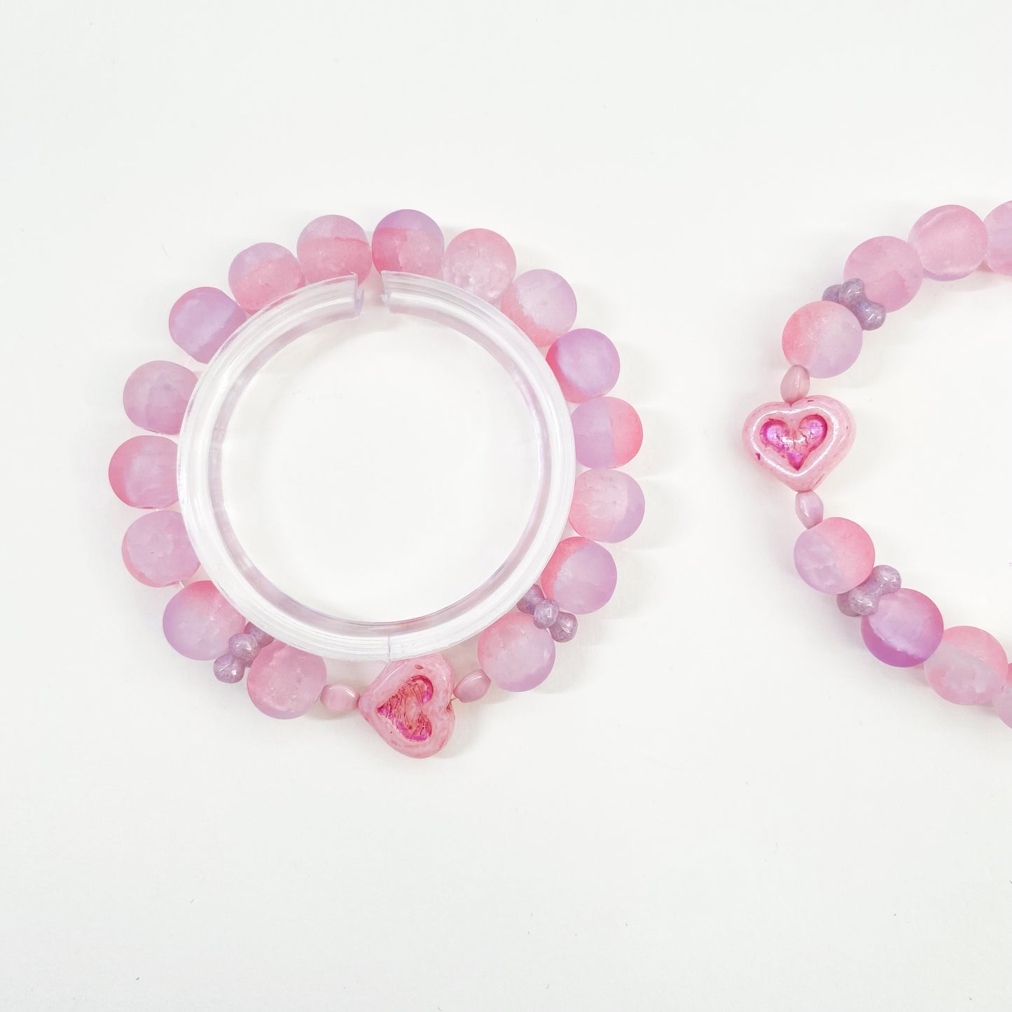 Pink Heart Blush Czech Bead Bracelet