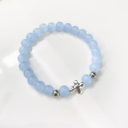 Baby Blue Cross Charm Bracelet