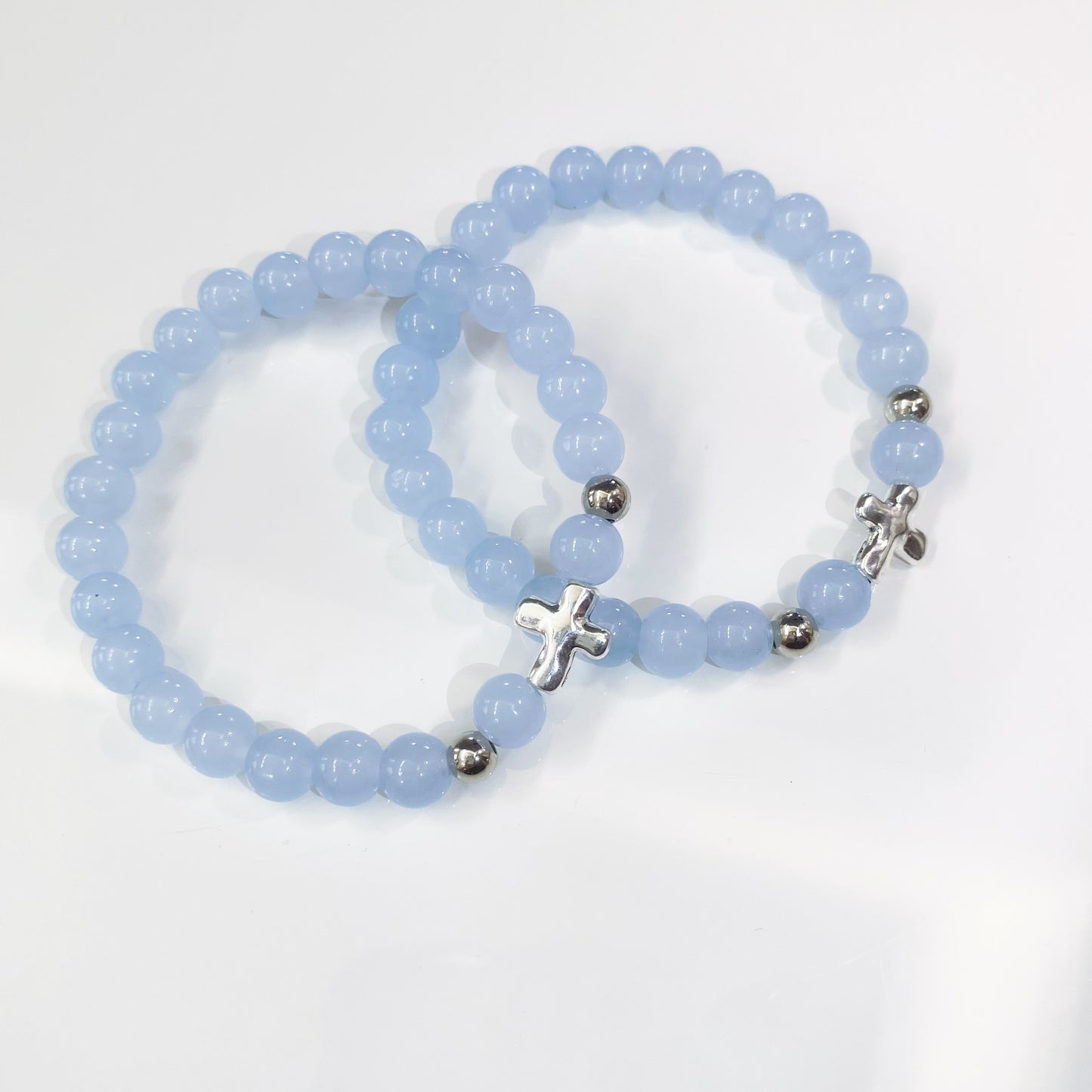 Baby Blue Cross Charm Bracelet