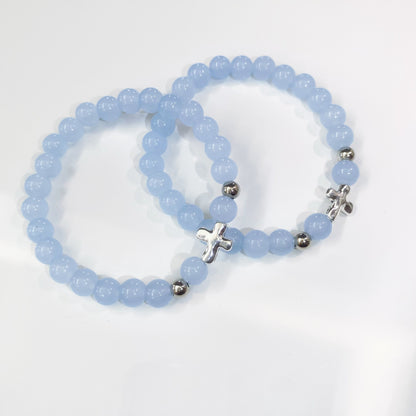 Baby Blue Cross Charm Bracelet