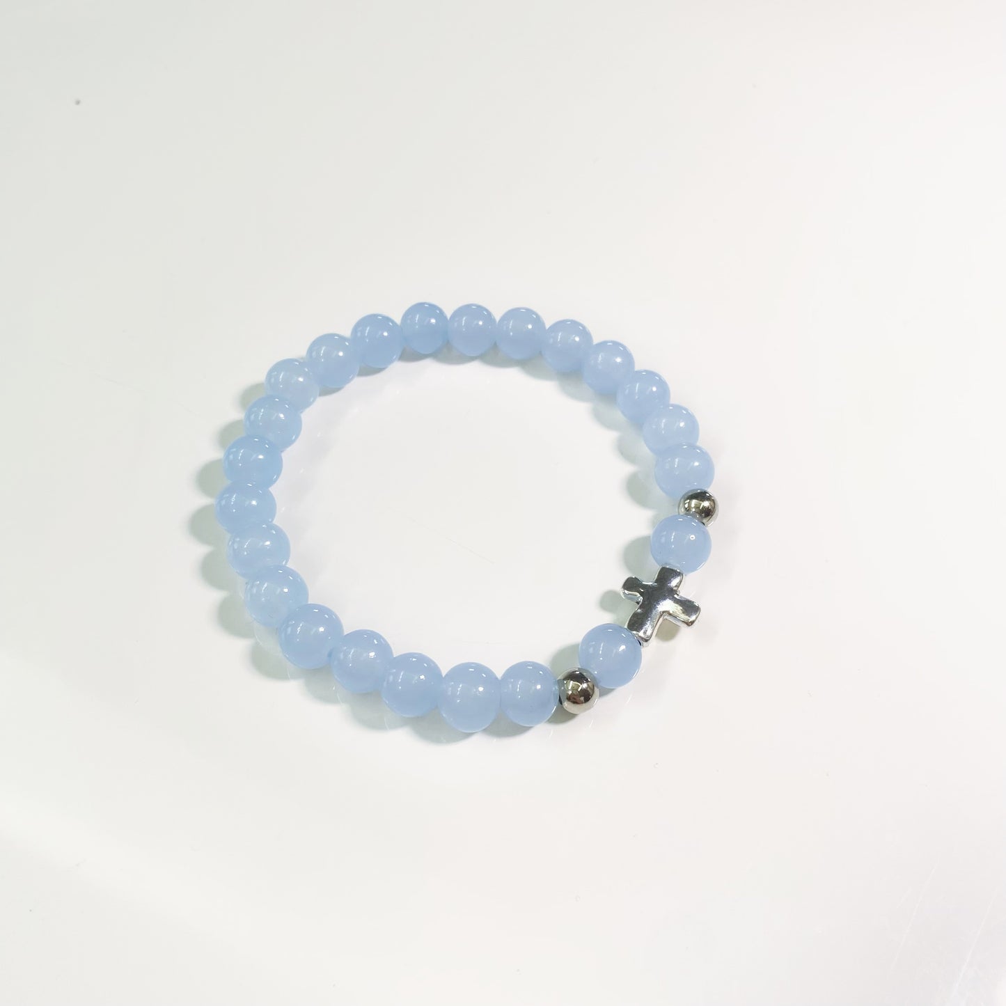 Baby Blue Cross Charm Bracelet