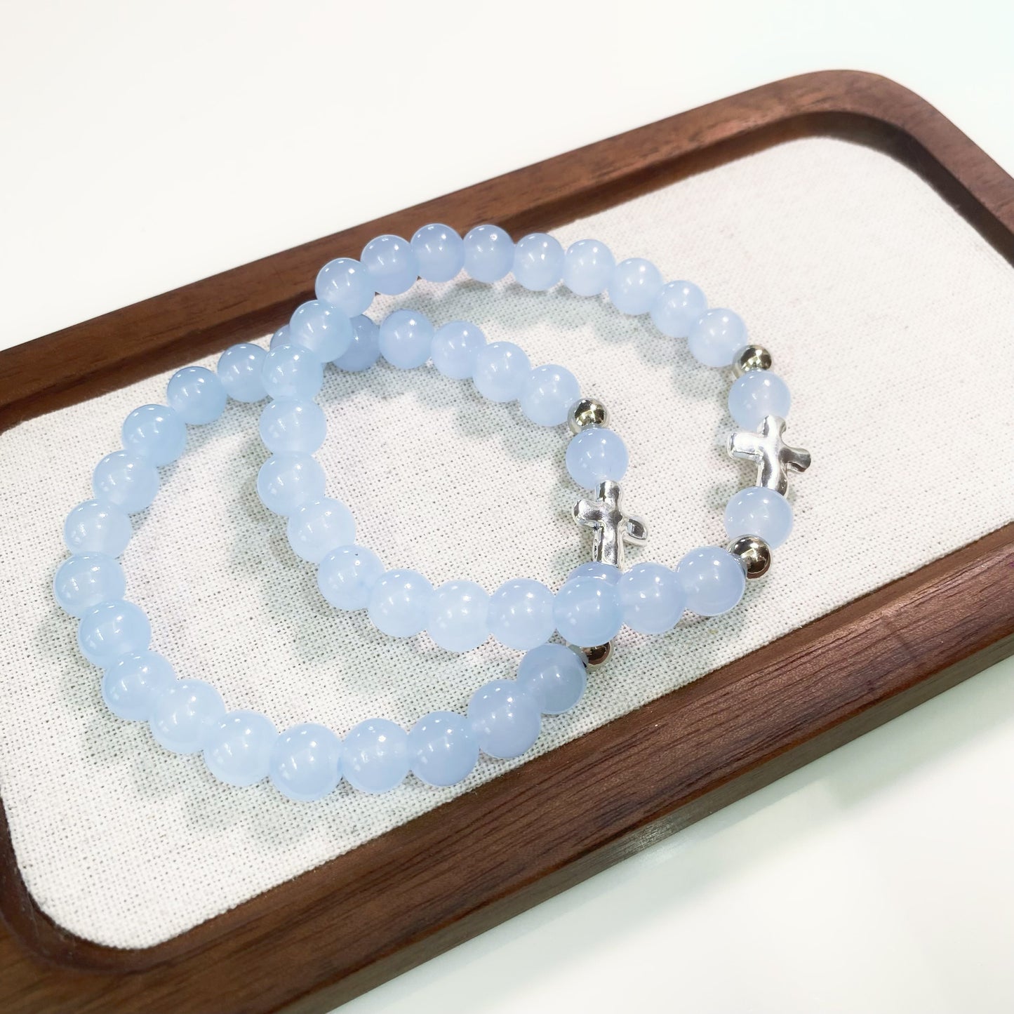 Baby Blue Cross Charm Bracelet