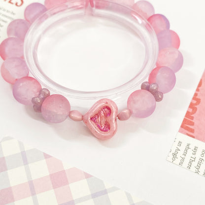 Pink Heart Blush Czech Bead Bracelet