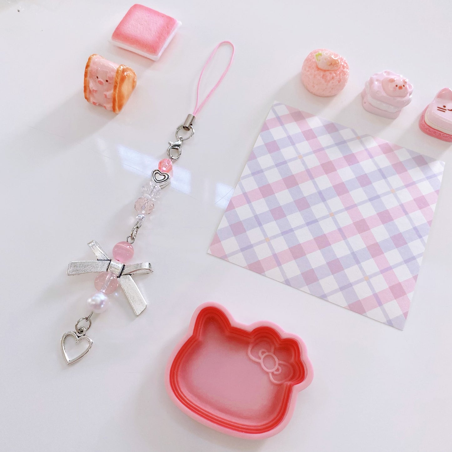 Handmade Pink Beaded Phone Charm/ Keychain/ Bagcharm