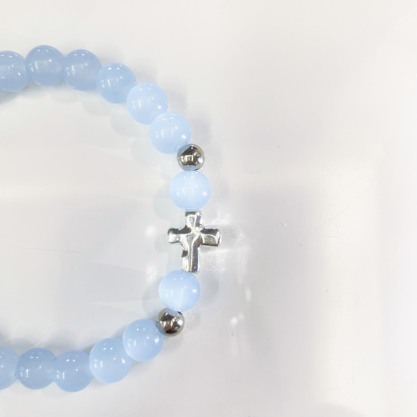 Baby Blue Cross Charm Bracelet